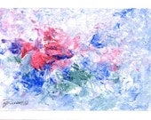 Original Abstract Small Painting Delicate Blue Colors 4 x 6 Colorful Art Watercolor Paper Greeting Card by K. Joann Russell