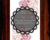 Wedding Shower Invitation- Flowers's and rounded Vintage Frame-- colorful -- Customizable DIGITAL file or DEPOSIT for printed invitations