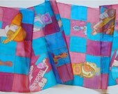 Hand painted multicolor  silk scarf. Colorful silk scarf, Approx.18x 55 in., 45x140 cm, Ready to ship.