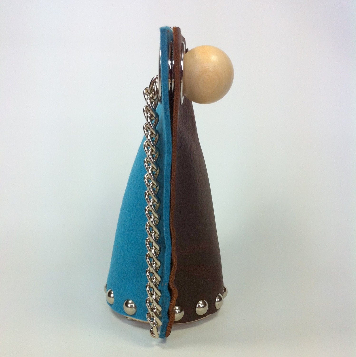 Model 8:17, 53, color dusk blue 100% wool felt & brown leather wristlet, clutch FREE SHIPPING