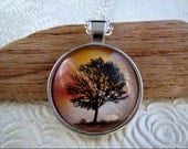 Sunset Tree Glass Art Pendant Necklace - Tree of Life - NC09
