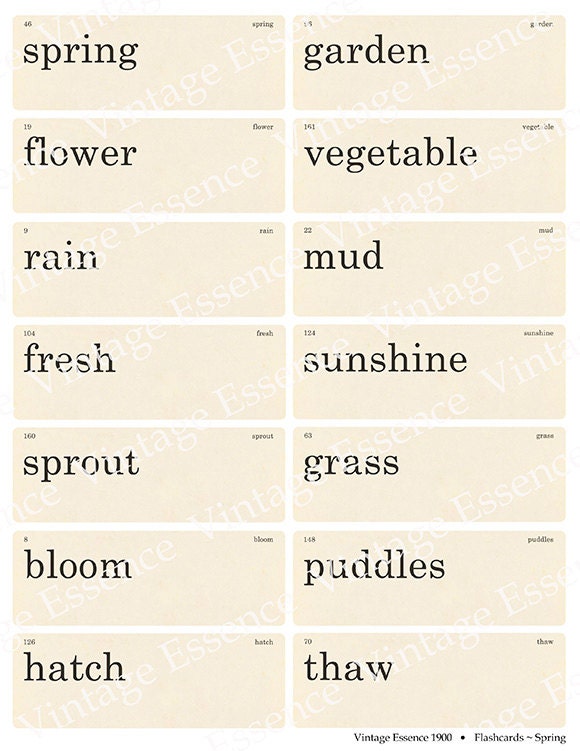 SPRING FLASHCARDS Vintage Style Digital Collage Sheet for Altered Art Mixed Media Scrapbooking