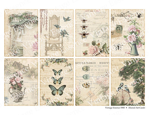 SHABBY ALTERED ATC Cards Digital Collage Sheet for Tags Cardmaking Scrapbooking Mixed Media