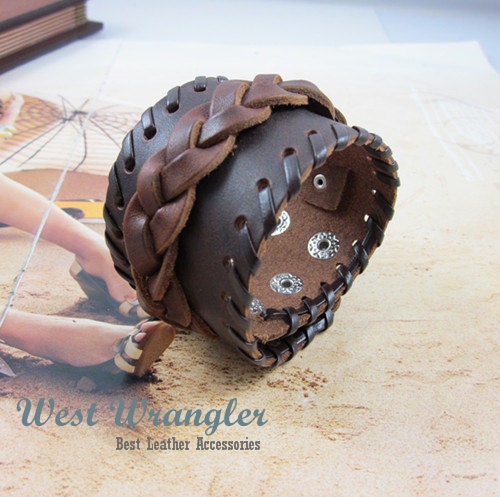 Chunky Double Braided Leather Bracelet Cuff