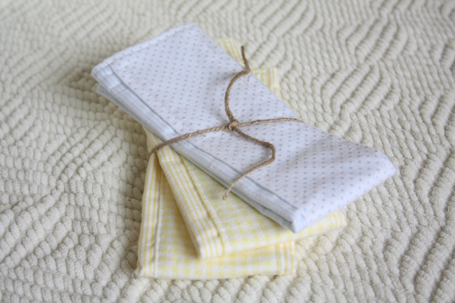 Set of 3 Baby Burp Cloths - Yellow and Baby Blue burp rags