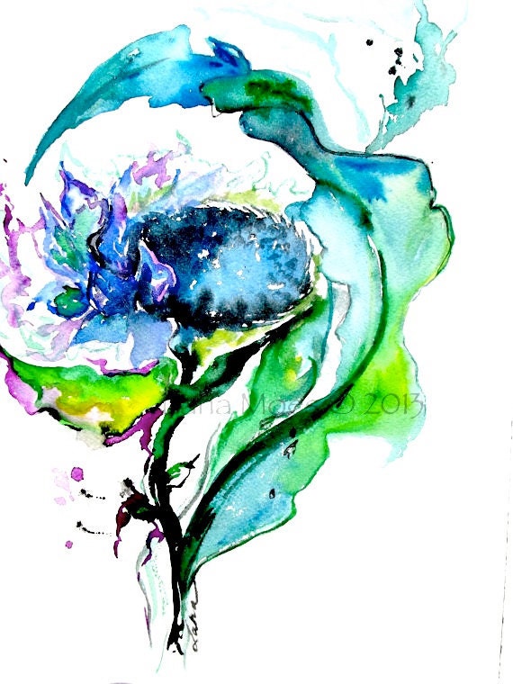 Abstract Floral Dragonfly Print from Original Watercolor Illustration by Lana Moes
