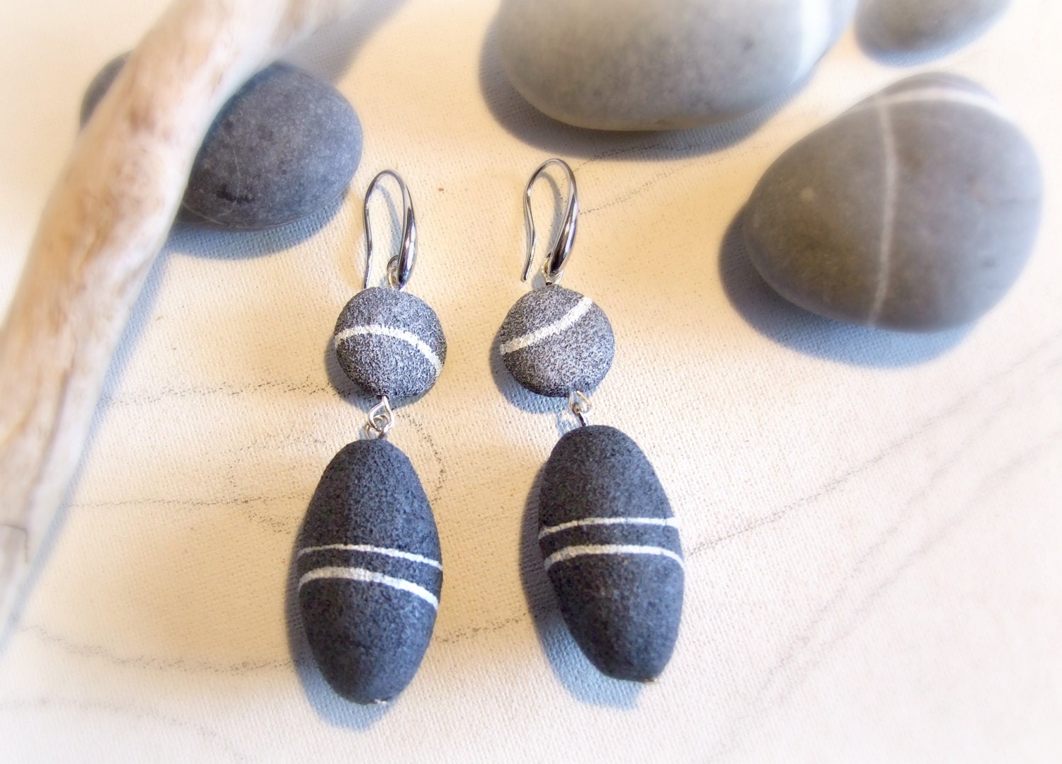 Earrings pendants, earrings Stones of Papier Mache, Earrings recycled paper