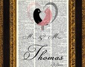 Custom Wedding Gift Engagement Gift Couple in Love Hearts Love Birds Personalized Art Print Vintage Dictionary Page Dictionary Art Print