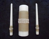 Beautiful Rustic Country Western UNIQUE Wedding Burlap Rose Beaded Lace Ring Pillow Flower Girl Basket Unity Candle Set Handmade