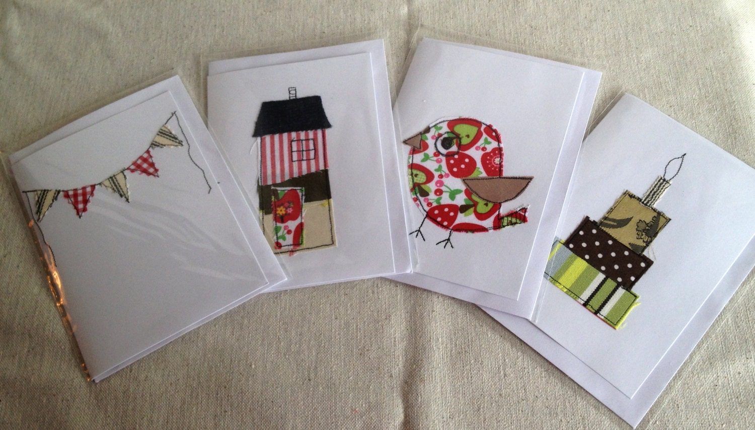 Handmade greeting, note cards, blank inside - Pack of 4.