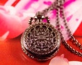Antique Pocket Watch Spider Necklace Pendant Black Silver Quartz Gift Chain wp203