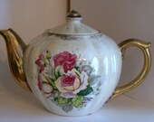 Vintage Nasco Teapot Tea Pot Lustre Roses Gold Del Coronado Made in Japan