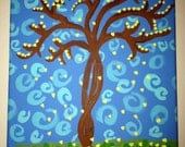 Fun & Funky Spring Yellow Tabebuia Tree 8" x 10" Acrylic on Canvas Painting