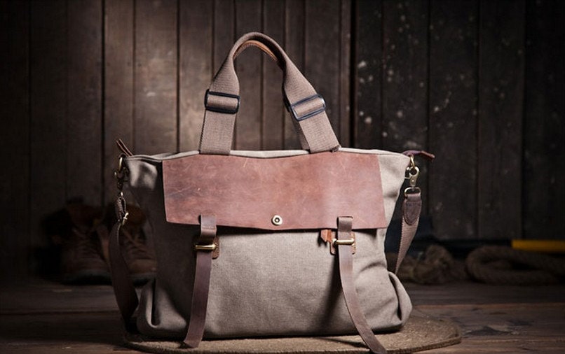 Leather bag, handmade Canvas leather bag, Shoulder Bag, messenger bag, ipad bag,Computer bag,street attractive package