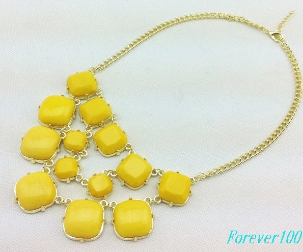 cute yellow resin necklace, fashion handmade bib Necklace/glitter Statement Bubble choker,bridesmaid gifts,unique Beaded  Jewelry torque