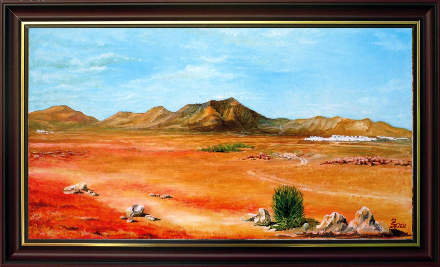 Ajache vulkáni kúp - Lanzarote - Ajache volcanic cone - island, desert, cactus, volcano, summer,stone, rock, mountain, oil, hand painted