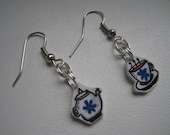 Teapot and Cup set Dangle Earrings, Handmade & Illustrated