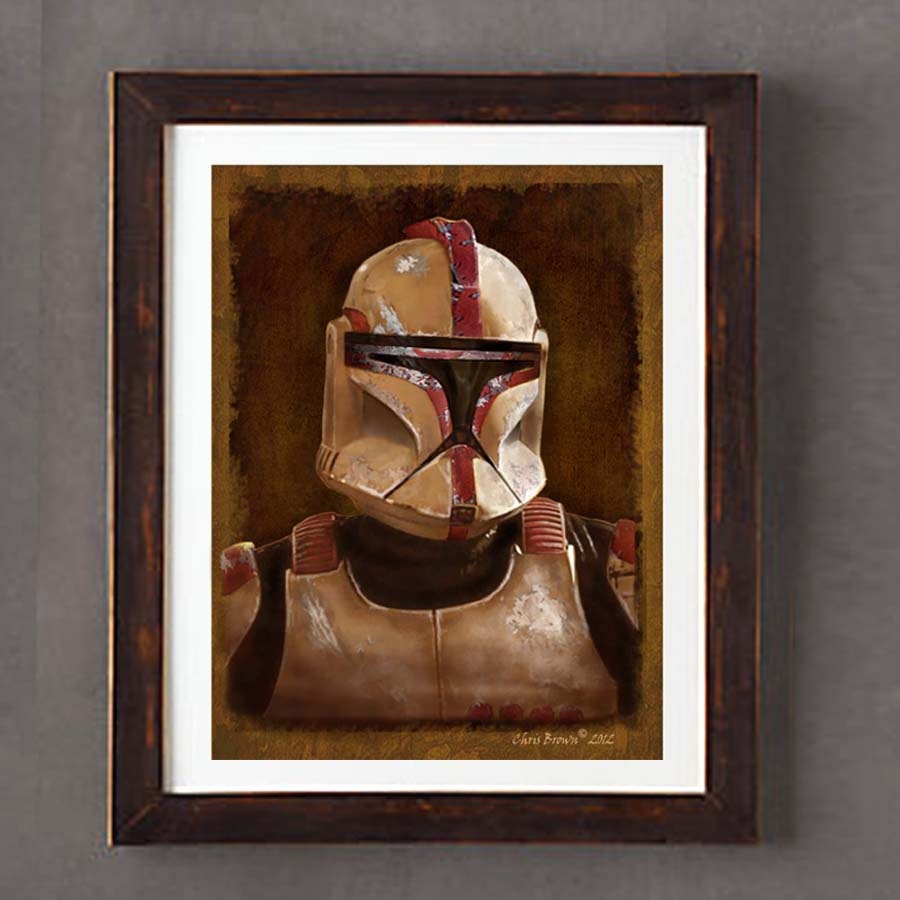 Fine Art Print: - "Vintage Clone Trooper - Red Captain - portrait from Star Wars"  - 8" x 10" Giclee print, Star Wars Fan art, Nerd Gift