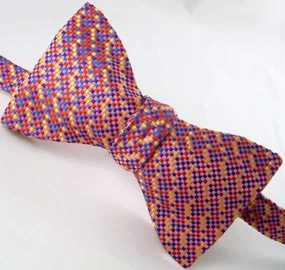 CLEARANCE SALE - Multicolor Checked Silk Bow Tie - 'Multi Check'