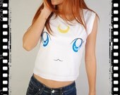 New Sailor Moon Cat Luna Eyes Punk Rock Vintage Crop Women Tank Top Vest Singlet T-shirt S M L