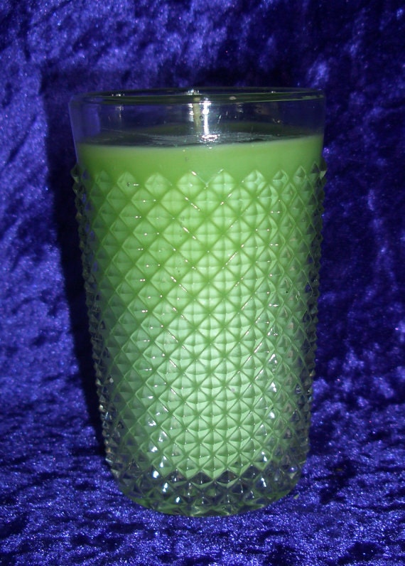 Absinthe Green Fairy Soy Paraffin Blend Candle in Vintage Pressed Glass, 5 oz.