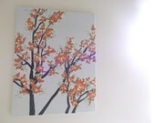 Original Acrylic Painting of Flowering Tree on Canvas-  Grey background, with Brown Trunk, Orange, Yelllow, White and Green