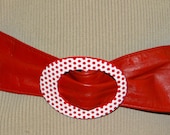 Vintage Beautiful 50's-60's Red Real Soft Wide Leather Belt with Red and White Dots Buckle  35' 1/2" X 2' 1/2"