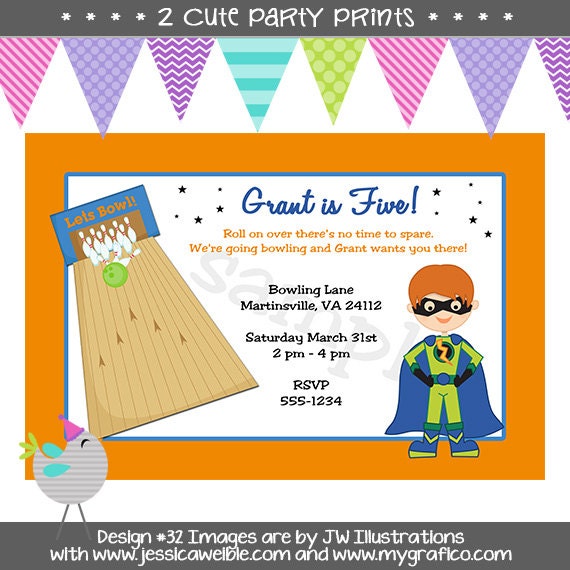 Bowling Superheroes House Birthday Invite or Thank You Note Image that you print - digital Image Il_170x135