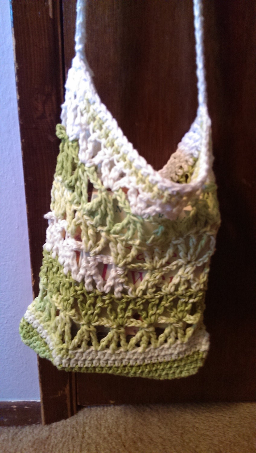 Lime Green/White Crochet Tote