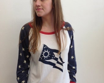 Ohio Flag Womens Pullover, Slouchy Top, Screenprinted, Ohio, USA