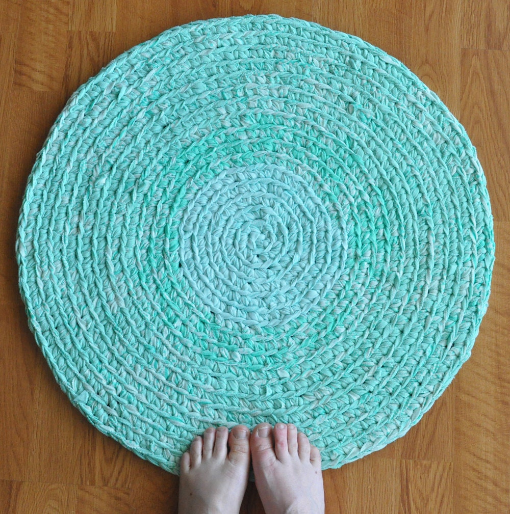 Bath Rug Mat - After Dinner Mint Pastel Green Upcycled Rug