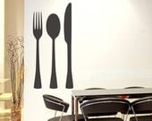Silverware Set Vinyl Wall Art Decal size LARGE - Kitchen Decor Wall Art Decal, Utensil Wall Art, Cutlery Wall Art, Fork Knife Spoon Decals