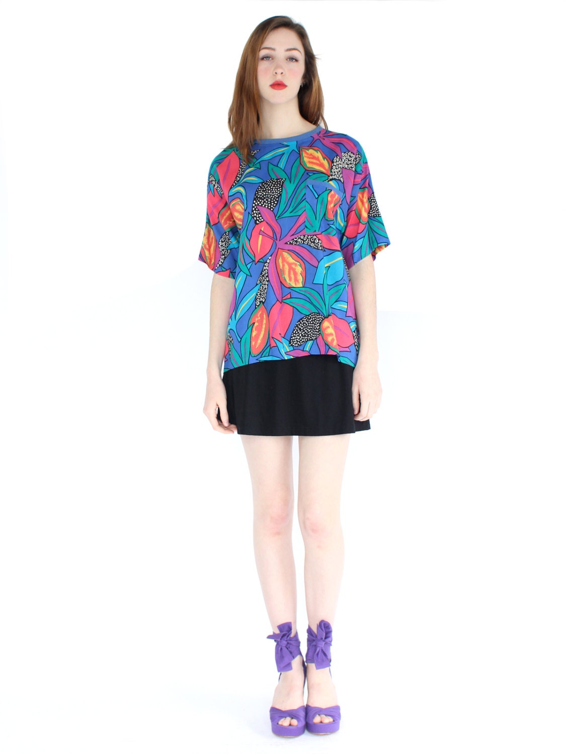 vintage 1980's all over print TROPIC TEE plant rayon shirt