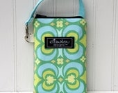 Padded Gadget Pouch- iPhone, iPhone 5, iPod Touch, Blackberry, Camera- Garden Maze Blue