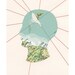 GREETING CARD 'Dream' / map collage bird blue head red thread