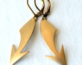 Curved Arrow Earrings, curved brass arrows. brass earwires, geometric jewelry