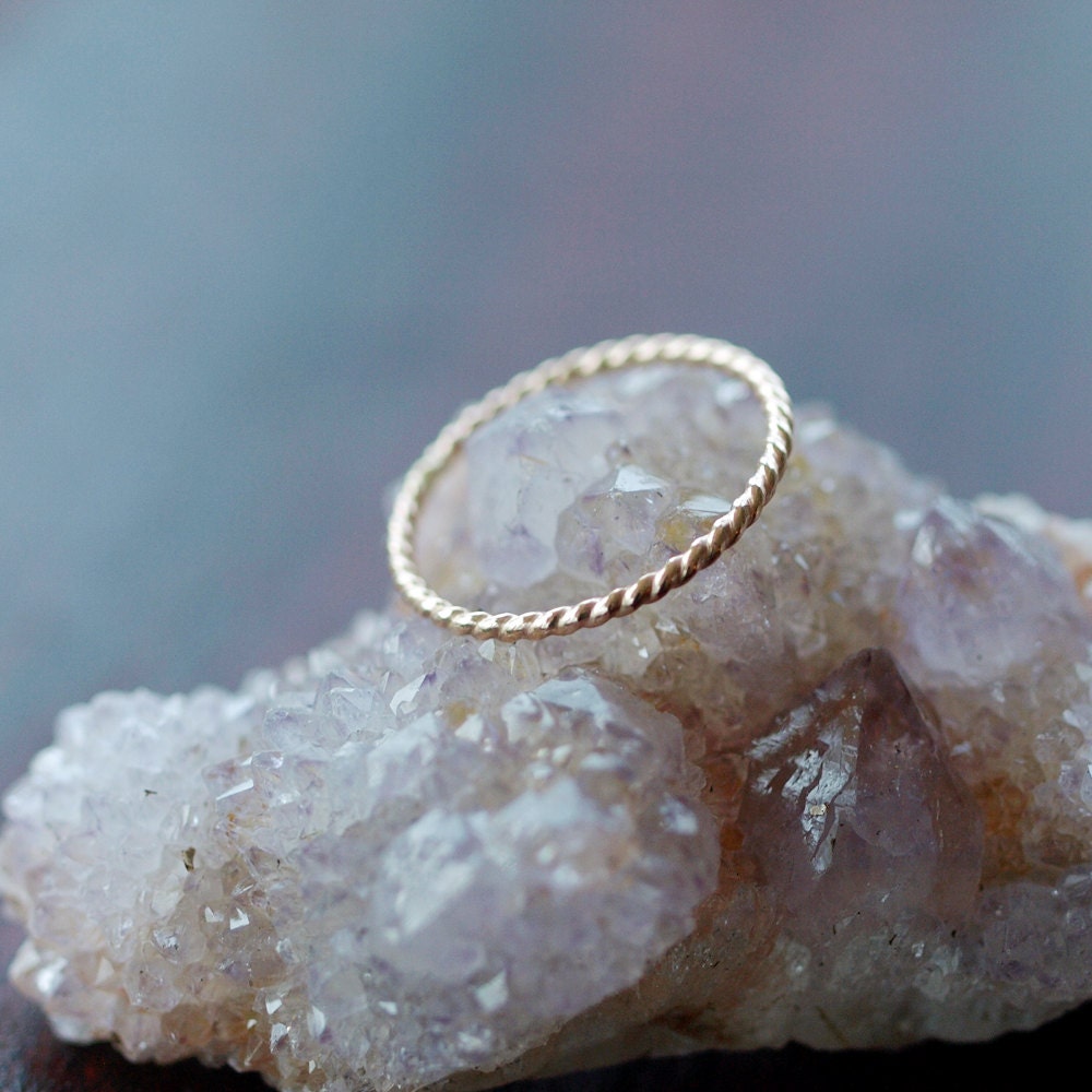 14k Yellow Gold Twist Ring Stacking Jewelry Twisted Band Recycled Eco Friendly Handmade Jewelry