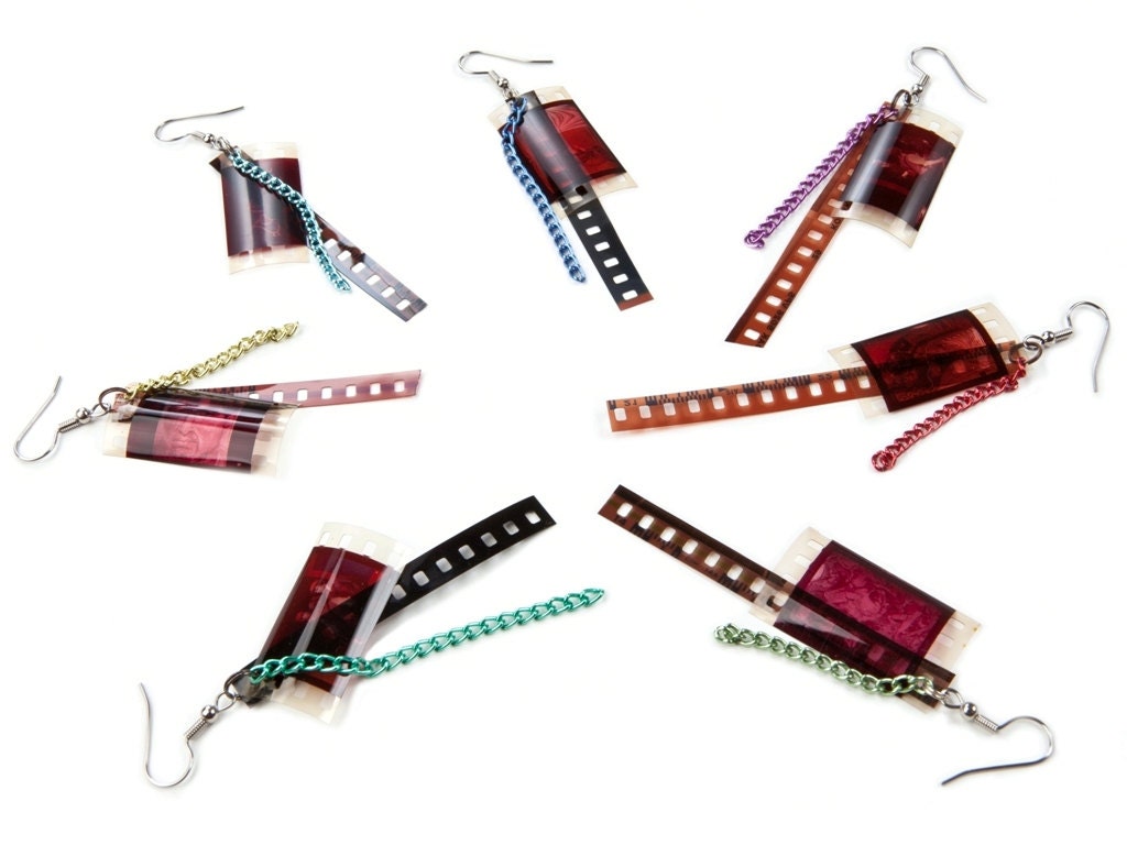 NEW earrings . frame and track  . recycled vintage film
