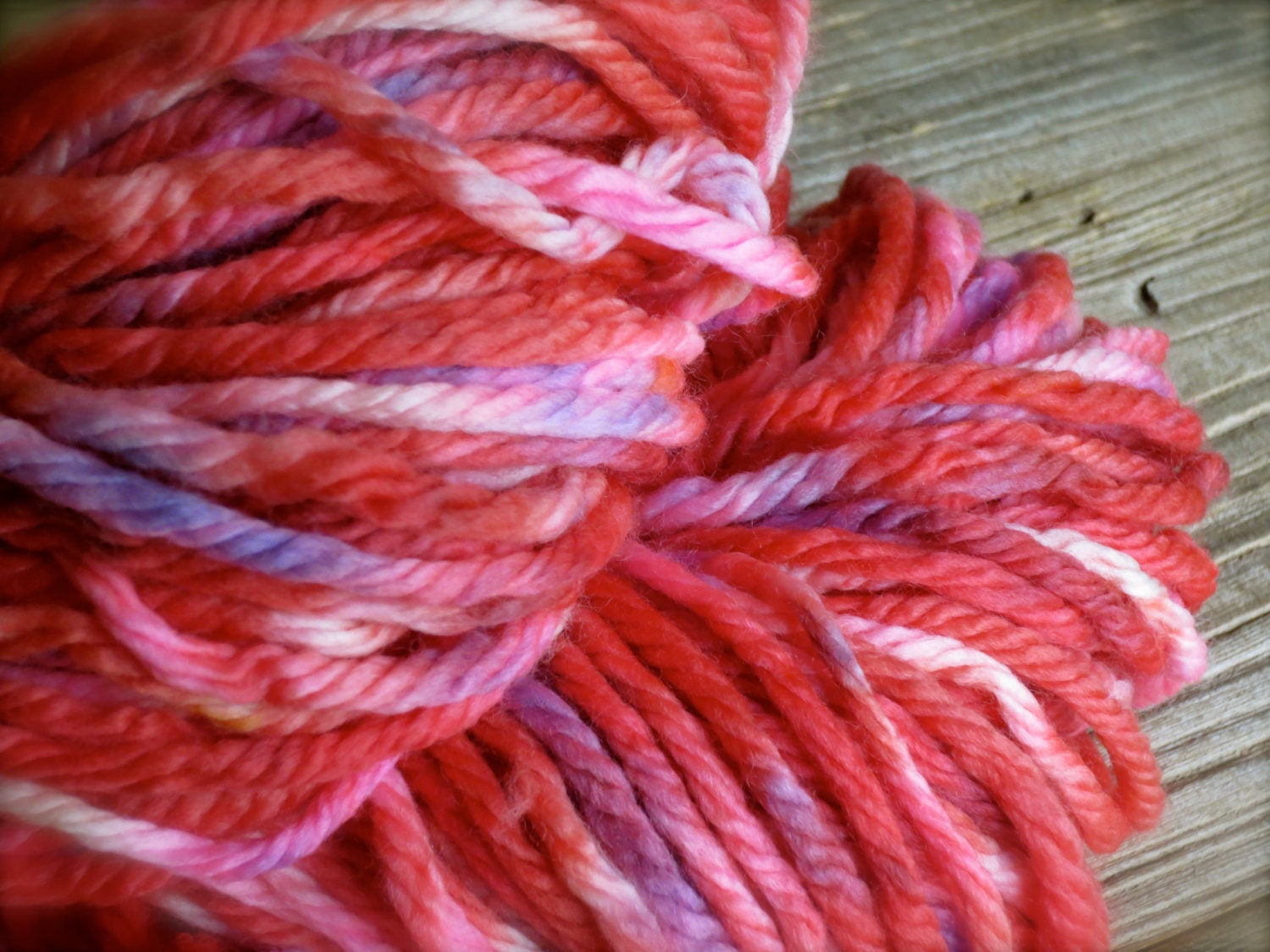 nestle in moulin rouge - superwash merino wool watercolor glaze handpainted bulky weight yarn