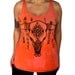 Coral Orange Hand Dyed Racer Back Fitted Tank Hand Screen Printed with Cow Skull - Large