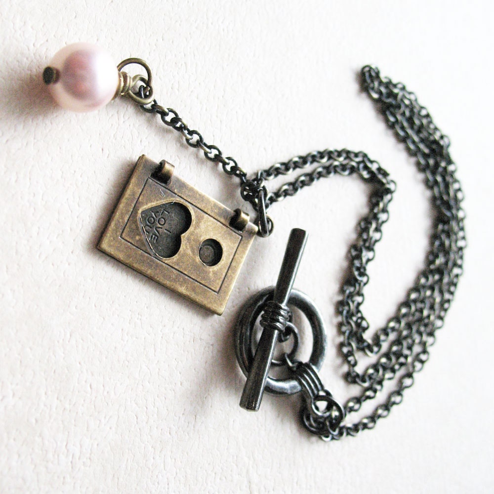 Love Locket Necklace - Book Charm With Pearl Bead Necklace - I Love You - Valentine's Day