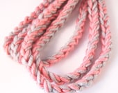Crochet Chain Infinity Scarf Necklace - Pink and Grey