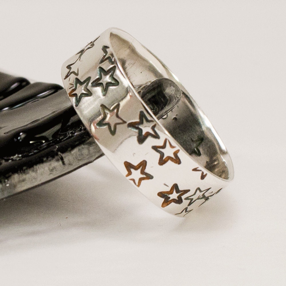 Galaxy Stars Wide Band Ring quarter in wide Wedding Band