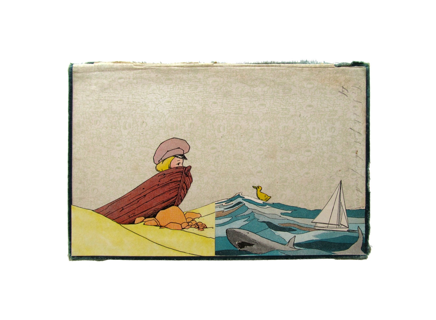The Bathtub - COLLAGE on Book Cover - Original Paper Collage by Suzanna Scott