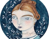 Blue Victorian girl art print, "The Evening Star"