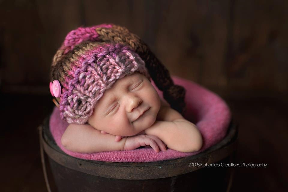 Buttons and Knots neapolitan pinks and browns stocking hat newborn photography prop