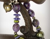 Purple Sugulite Bracelet with Swarovski Pearls, Crystal and Silver Bracelet