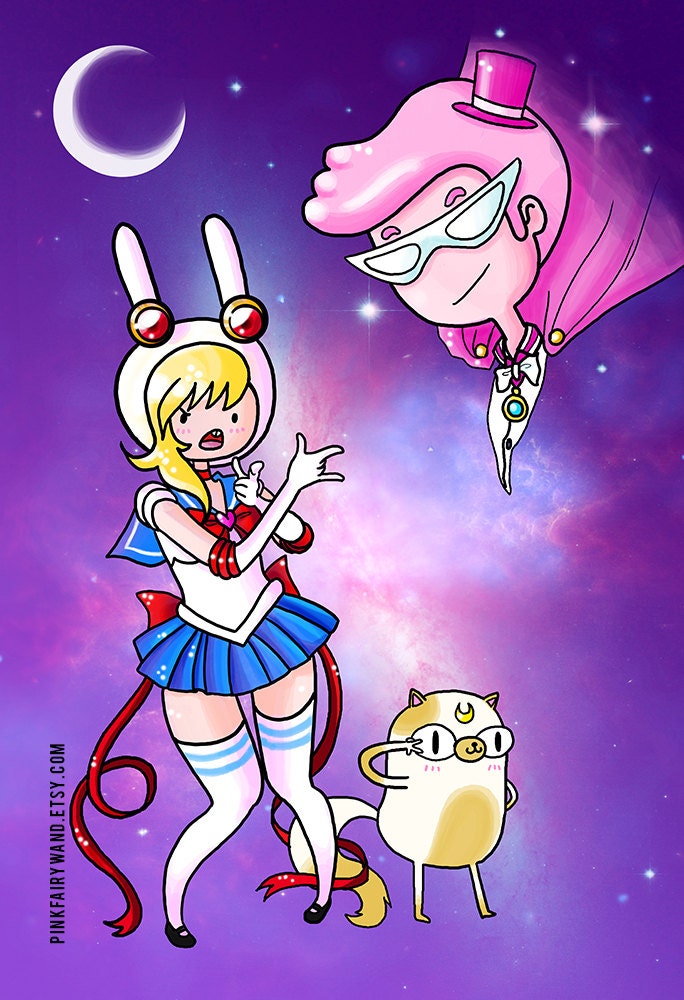 Adventure Time / Sailor Moon Poster - Sailor Fionna and Tuxedo Gumball 13x19" Print