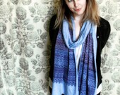 Screen printed Jersey Scarf-Heather Blue with Purple and Burgundy Caravan Print