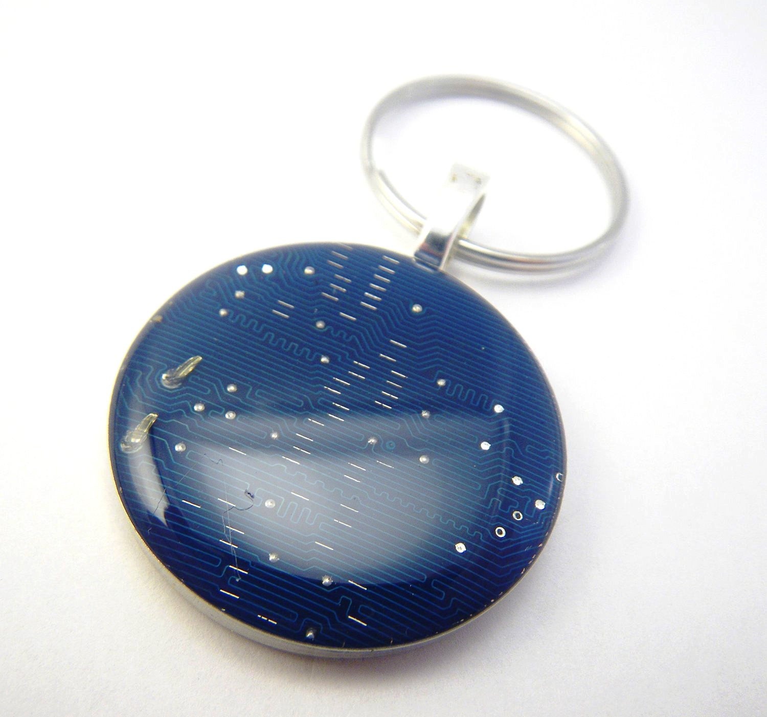 Circuit Board Keychain in Blue Mens Key Chain